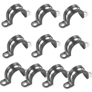10pcs 40mm 2 Hole U-Tube Strap Clamp, 304 Stainless Steel with EPDM Rubber Li... - Picture 1 of 7