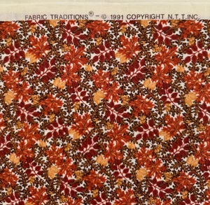 Fabric Traditions Brown Fall Vines Leaves Allover Print Cotton Fabric Remnant - Picture 1 of 8
