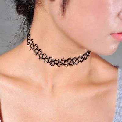 2x Collana Girocollo Elastico Stretch NERO Tatuaggio Tattoo Choker Hennè Retrò  - Immagine 1 di 3