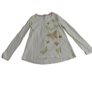 Jillians Closet Long Sleeve Butterfly Print Top Girls Size M 5-6 Ivory Cotton - Picture 1 of 6