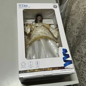 GE StayBright  14" Angel Off-white/gold Christmas Capiz Tree-Topper 11 LED - Picture 1 of 5