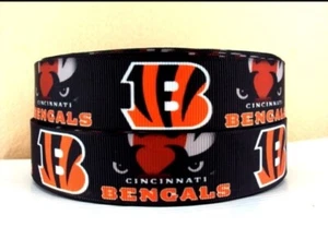 1.5 INCH GROSGRAIN RIBBON Hair Bow Supplies 1165707 Cincinnati Bengals Football - Picture 1 of 1