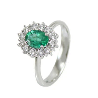 Anillo Mujer Clásico Mirco Visconti En Oro Blanco Con Esmeralda y Diamantes - Imagen 1 de 4