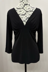 Vintage Y2K Womens Large Black Tunic Top Babydoll Fairygoth Deep V Neck 90's - Picture 1 of 10