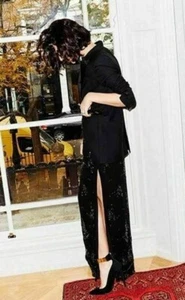 ZARA LONG DRESS BLACK EMBELLISHED BEADED MAXI CAMISOLE PARTY DRESS SLIT NEW - Picture 1 of 8