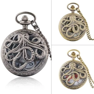 Polpo Vintage Analogico Quarzo Steampunk Antico Orologio Da Tasca Catena Collana Uomo - Foto 1 di 10