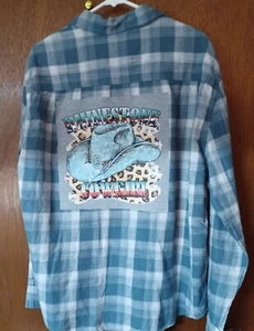Rhinstone Gowgirl Repurposed Upcycle Custom M Flanell - Bild 1 von 2