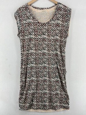 MAISON SCOTCH Dress M Reversible Tank Mini Burnout Printed Sleeveless Gray Beige - Image 1 of 4