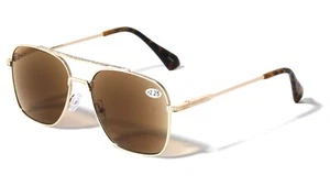 Square Metal Outdoor Sunglasses Reader - UV Protection Tinted Reading Glasses - Picture 1 of 7