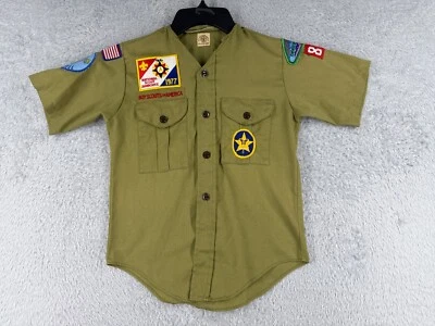 Camisa Vintage Boy Scouts of America Juvenil Pequeña Jamboree Verde 1977 Campana Plateada Foto 1 de 4