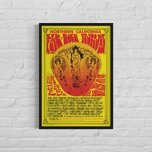 JIMI HENDRIX & LED ZEPPELIN 1969 "Northern California Folk-Rock Festival" Poster - Picture 1 of 13