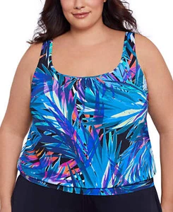 Swim Solutions Plus Size Printed Blouson Tankini Top 17A 405 - Picture 1 of 5