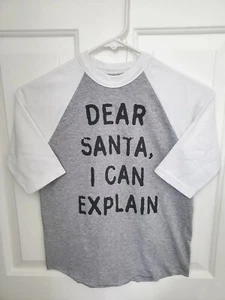 Dear Santa, I Can Explain YOUTH UNISEX SMALL (8) Raglan Sleeve Christmas T-Shirt - Picture 1 of 4