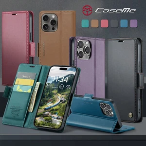 Funda de cuero tipo billetera con cierre magnético para tarjetas para iPhone 16e/15/14/13/12/11/SE3 - Imagen 1 de 97