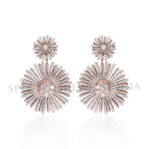 Lab Grown CVD Diamond Star Burst Dangle Sunflower Earrings 18k Rose/White Gold - Picture 1 of 9