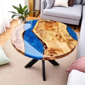 Mesa de centro de resina epoxi hecha a medida de 30" madera borde vivo oficina reuniones decoraciones - Imagen 1 de 9