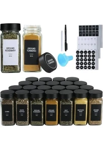24 Glas Gewürzgläser mit Etiketten, Gewürzglas Set, 4oz Gewürz Schwarz #F228 - Bild 1 von 12