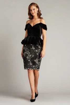 Tadashi Shoji Selah Dress Black Off The Shoulder Lace Peplum Cocktail Nwt 8 - Image 1 of 4