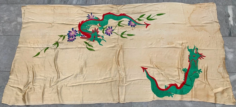 Tapiz antiguo chino bordado a mano panel dragón decoración seda colgante 3x6 pies Foto 1 de 4