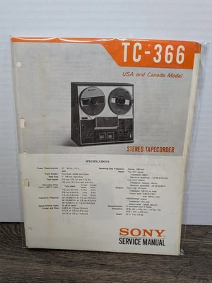 Reproductor de cinta Sony TC-366 carrete a carrete grabadora manual de servicio papeleo vintage  Foto 1 de 2