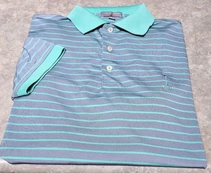 PETER MILLAR SUMMER COMFORT - blau/grün gestreift, Herren Logo Sommer Golf Shirt (S) - Bild 1 von 3