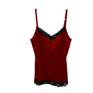 Red Velvet Black Lace Trim Cami Tank Women Sz S Dark Romantic Vamp Y2K Goth Sexy - Picture 1 of 7