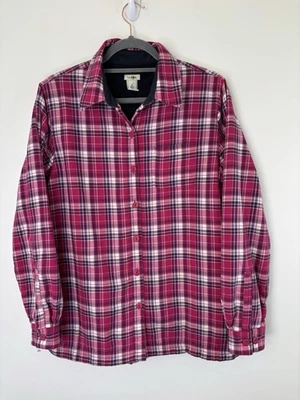 Camisa LL Bean Cazadora Franela Mediana Rosa A Cuadros/Azul Marino Forrada de Vellón Abotonada Foto 1 de 4