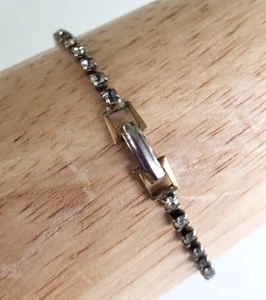 Vintage abgedunkeltes klares Strass Kette Messing Armband 6-7/8 Zoll klappbar - Bild 1 von 7