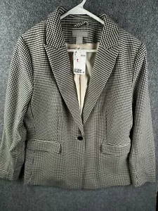 NWT H&M Blazer Houndstooth Large Blue/green Beige $50 1-button Business Casual - Picture 1 of 17