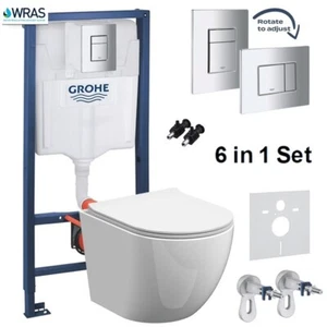 Grohe Wc Frame 1.12 Chrome Concealed Cistern Rimless Pan Wall Hung Toilet - Picture 1 of 5