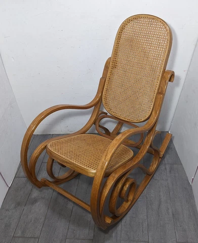 Vintage Mid Century Modern Oak Cane Bentwood Rocking Chair Rocker Thonet Style Cover