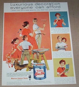 1959 anuncio impreso - Super Kem-Tone Paint familia niños perro salchicha perro arte publicidad - Imagen 1 de 1