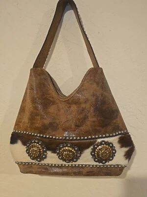 Cartera de cuero vintage Raviani Western con forro de cebra Foto 1 de 4
