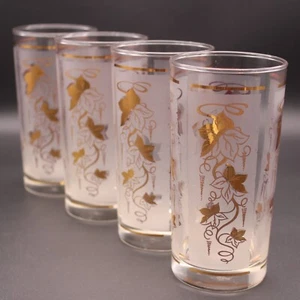 4er Set Vintage Libbey 22K Gold Efeu Blatt Milchglas Mid Century Becher - Bild 1 von 10