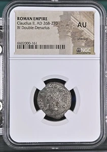 NGC AU Claudius II 268-270 AD Roman Empire, Bi Double Denarius Coin, LEFT BUST! - Picture 1 of 3