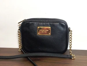 Michael Kors Jet Set Small Leather Camera Crossbody Bag Purse Black - Picture 1 of 4