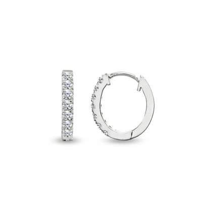 Sterling Silver Tiny Small 15mm Prong-set CZ Oval Huggie Hoop Earrings - Image 1 of 4
