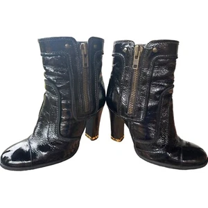 Gianni Bini Brand High Heel Shiny Mid Calf Black Boots w/Side Zipper Size 6.5M - Picture 1 of 21
