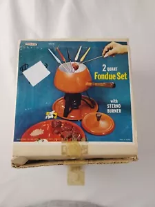 Vintage 1960’s  Orange 2 QT Fondue Pot Set - Picture 1 of 6