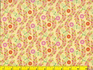 Pink Red Orange Flowers w/ Wavy Leafy Vines Quilting Sewing Fabric by Yard #259