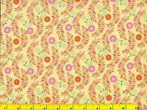 Pink Red Orange Flowers w/ Wavy Leafy Vines Quilting Sewing Fabric by Yard #259 - Picture 1 of 1