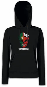 Portugal Football Skull I Damen Hoodie Kapuzenpullover Fußball Flagge - Picture 1 of 1