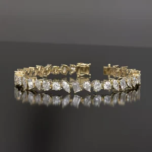 15ct Multi-Cut Simulated Diamond Chain Tennis Bracelet 14k Yellow Gold Plated - Picture 1 of 5