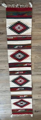 TAPETE DE LÃ KILIM VINTAGE CORREDOR TECELAGEM SUDOESTE DESERTO Estilo Franja 73”x15” - Imagem 1 de 4
