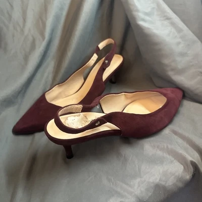 Kate Spade Burgundy Suede Riley Slingback Leather Kitten Heel Shoes 7.5 2inch - Image 1 of 4