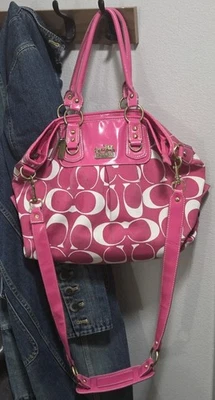 COACH Madison Signature C Hott Pink Lindsey Satchel Shoulder Bag  - Image 1 of 4