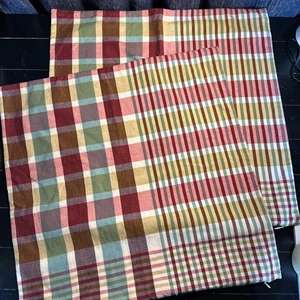 Set Of 2 POTTERY BARN CAMERON STRIPE PLAID Green Red Yellow 20"x20" Pillow Cover - Picture 1 of 3