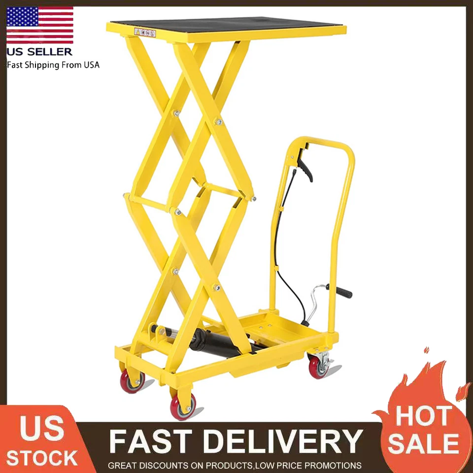 50" Hydraulic Lift Table Cart 330lbs Manual Double Scissor Lift Table w/Wheels - Image 1 of 4