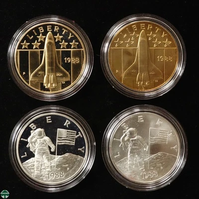 US Mint 1988 4 Piece Set Young Astronauts in Space Unc & Proof: Silver & Bronze - Image 1 of 4