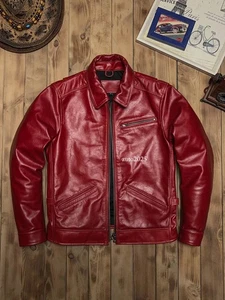 Retro American Style Real Leather Mens Motorcycle Jacket Short Slim fit Coat Zip - Picture 1 of 25